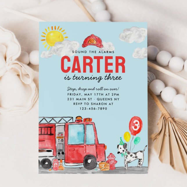 Sound the Alarm Fire Truck Firefighter Birthday Invitation (Creator Uploaded)