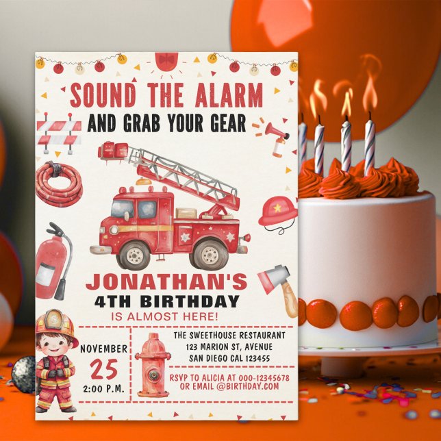 Sound the Alarm! Firefighter Birthday for Boys Invitation (Creator Uploaded)