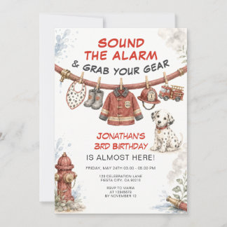 Sound the Alarm Firefighter Dinosaur Birthday Invitation