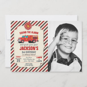 Sound the Alarm Firefighter Fire Truck Birthday Invitation