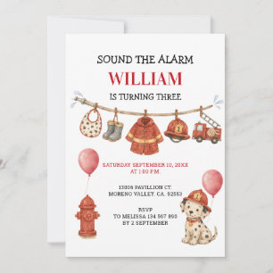 Sound the Alarm Firefighter Third Birthday Invitation