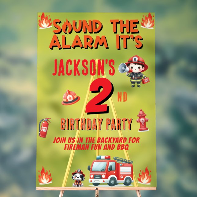 Sound The Alarm Fireman Any Age Birthday Party Acrylic Sign (Neutral)