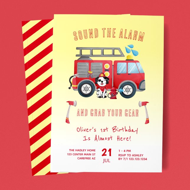 Sound the Alarm Firetruck 1st Birthday Invitation (Creator Uploaded)