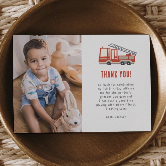 Sound The Alarm Firetruck Birthday Party Photo Thank You Card (Creator Uploaded)