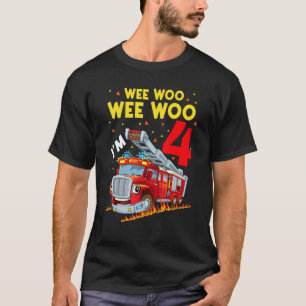 Sound The Alarm I'm 4 Birthday Boy Fire Truck Fire T-Shirt