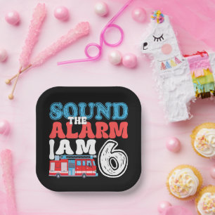 Sound The Alarm I'm 6 Firefighter 6th Birthday Paper Plate