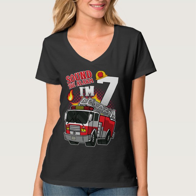 Sound The Alarm I'm 7 Firefighter Women V-Neck T-Shirt (Front)
