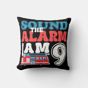 Sound The Alarm I'm 9 Firefighter 9th Birthday Cushion
