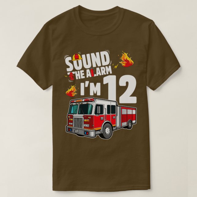 Sound the alarm Kids Firetruck 12th Birthday party T-Shirt (Design Front)