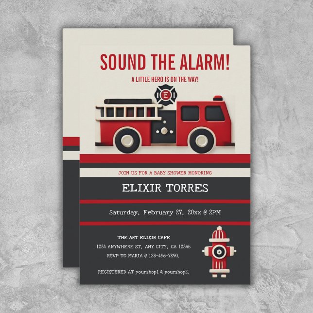 Sound the Alarm Minimalist Firefighter Baby Shower Invitation (Creator Uploaded)