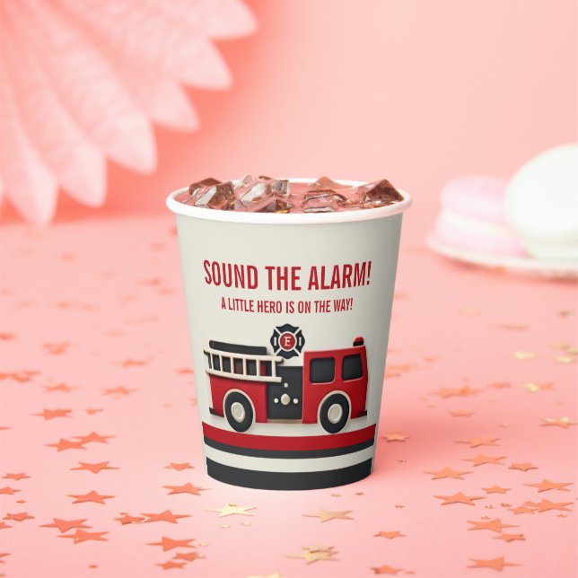 Sound the Alarm Minimalist Firefighter Baby Shower Paper Cups (Insitu)