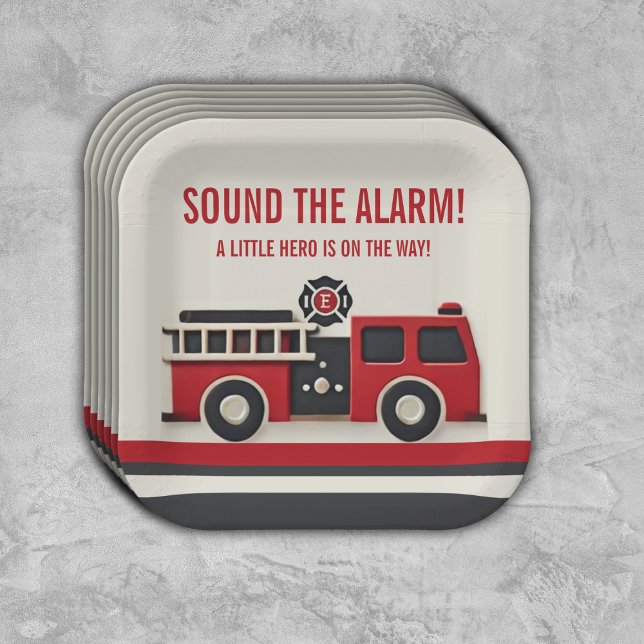Sound the Alarm Minimalist Firefighter Baby Shower Paper Plate (Creator Uploaded)