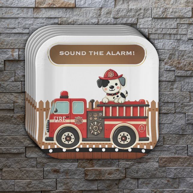 Sound the Alarm! Modern Firetruck Baby Shower Paper Plate (Creator Uploaded)