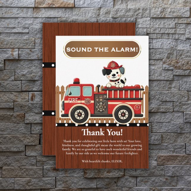 Sound the Alarm! Modern Firetruck Baby Shower Thank You Card (Creator Uploaded)