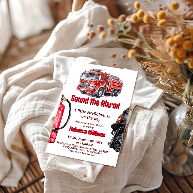 Sound the Alarm Red Fire Truck Boy Baby Shower Invitation (Creator Uploaded)