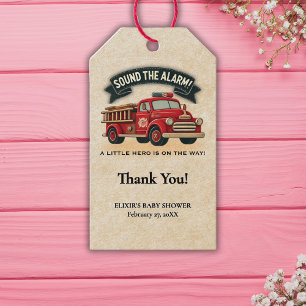 Sound the Alarm! Vintage Firetruck Baby Shower Gift Tags