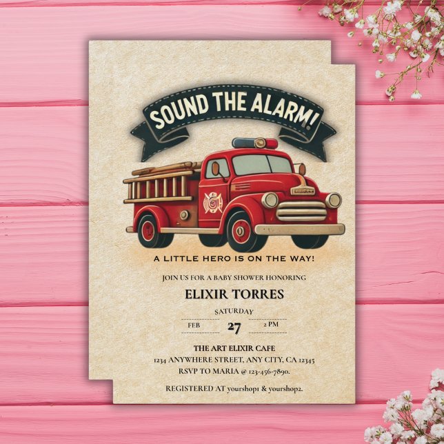 Sound the Alarm! Vintage Firetruck Baby Shower Invitation (Creator Uploaded)