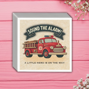 Sound the Alarm! Vintage Firetruck Baby Shower Napkin