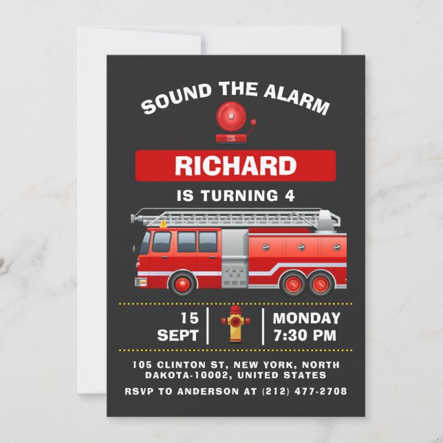 Sound the Siren! Kids Fire Truck Funny Birthday Invitation (Front)