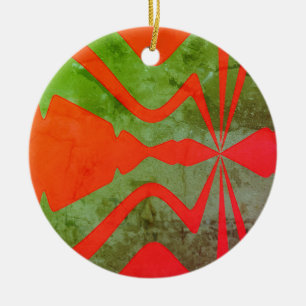 Sound Wave Design in Orange Olive Abstract Design Ceramic Tree Decoration
