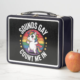 Sounds Gay Count Me In Unicorn Rainbow LGBTQ Pride Metal Lunch Box
