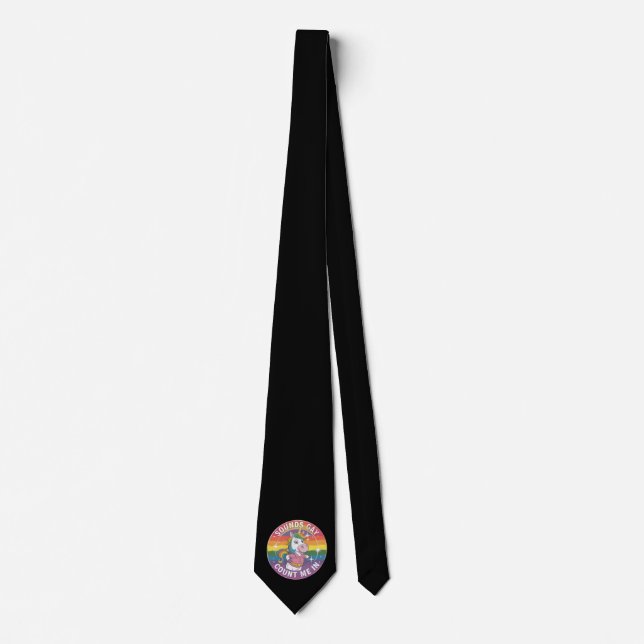 Sounds Gay Count Me In Unicorn Rainbow LGBTQ Tie (Front)