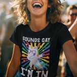 Sounds gay I'm in LGBT pride rainbow unicorn  T-Shirt<br><div class="desc">With this fun gay pride awareness T-shirt,  you can show the world that you are a proud LGBTQ community member. This t-shirt features a gorgeous unicorn illustration over a brilliant rainbow background and the message "Sounds gay,  I'm in" in a modern all-caps font.</div>