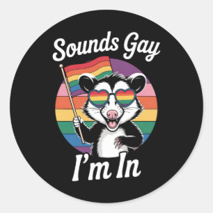 Sounds Gay I'm In Possum Funny LGBTQ Pride Rainbow Classic Round Sticker