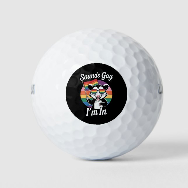 Sounds Gay I'm In Possum Funny LGBTQ Pride Rainbow Golf Balls (Front)