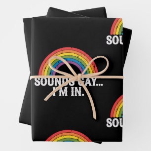 Sounds Gay I'm In Rainbow LGBTQ Vintage Retro Wrapping Paper Sheet