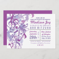 SOUNDS OF THE TORAH Purple Bat Mitzvah Invitation