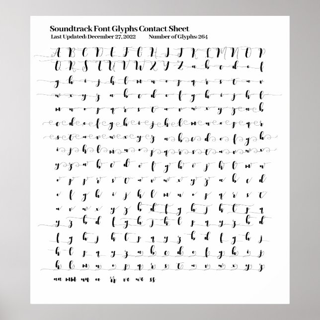 Soundtrack Font Glyphs Contact Sheet Poster (Front)