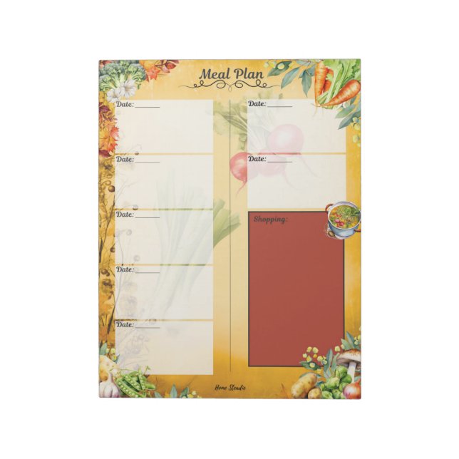 Soup Du Jour 7 Day Blank Meal Planner Notepad (Rotated)