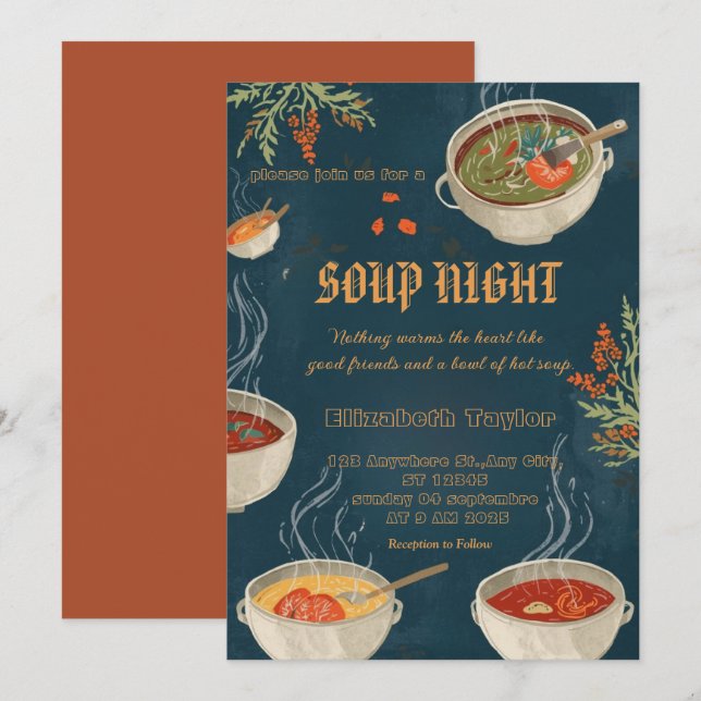 Soup Night Dinner Party Invitations (Front/Back)
