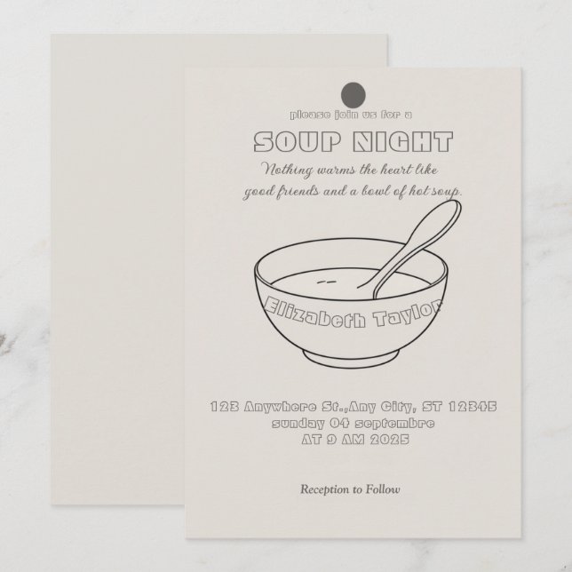 Soup Night Dinner Party Invitations (Front/Back)