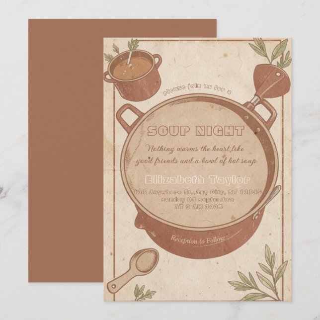 Soup Night Dinner Party Invitations (Front/Back)