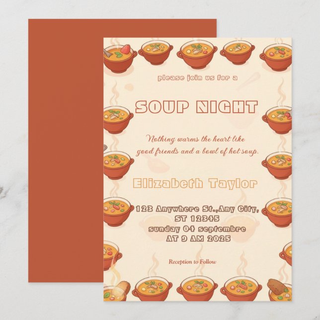 Soup Night Dinner Party Invitations (Front/Back)