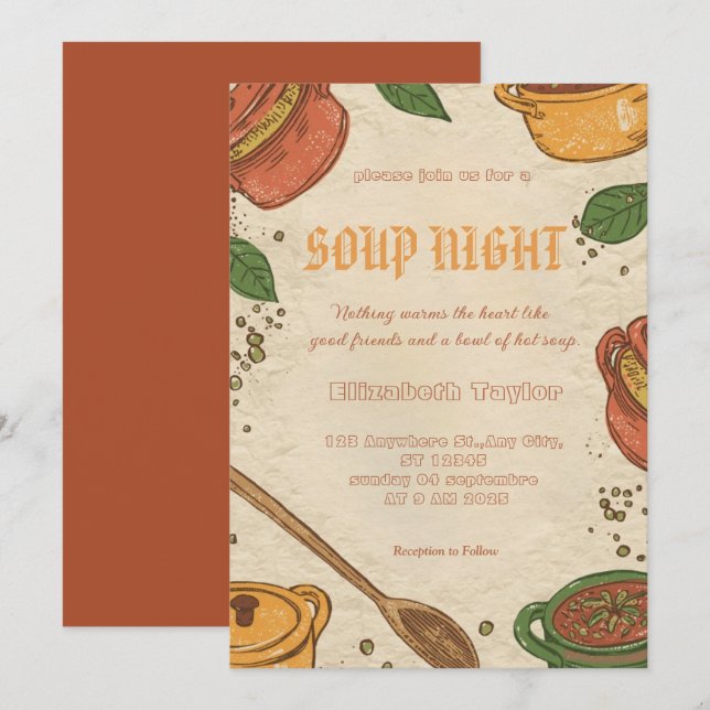 Soup Night Dinner Party Invitations (Front/Back)