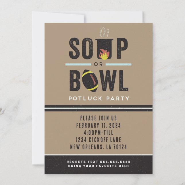 Soup or Bowl Football Potluck Party Invitation (Front)