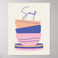 Soup Retro Boho Ceramic Bowls Wall Art Print
