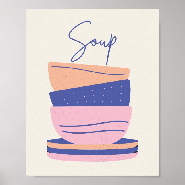 Soup Retro Boho Ceramic Bowls Wall Art Print (Front)