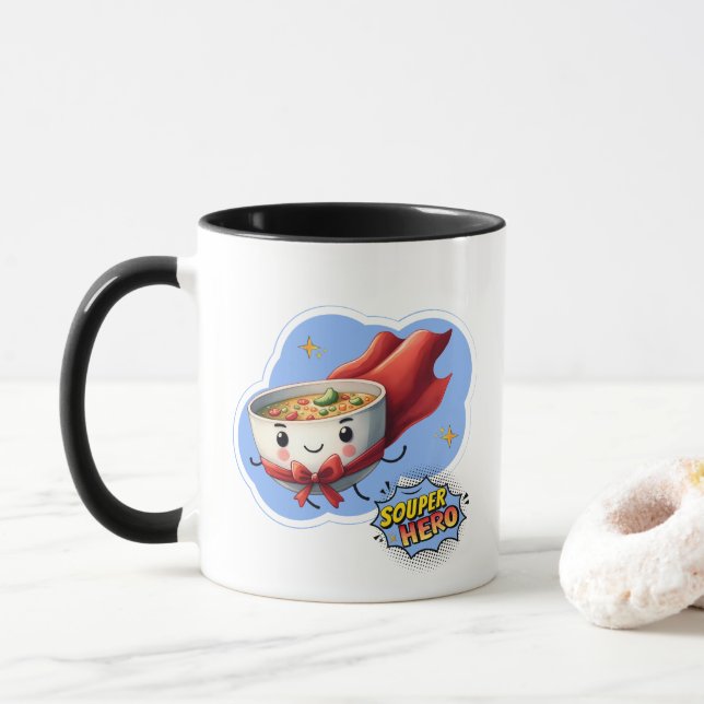 Souper Hero, Super Hero Soup Pun | Mug (With Donut)