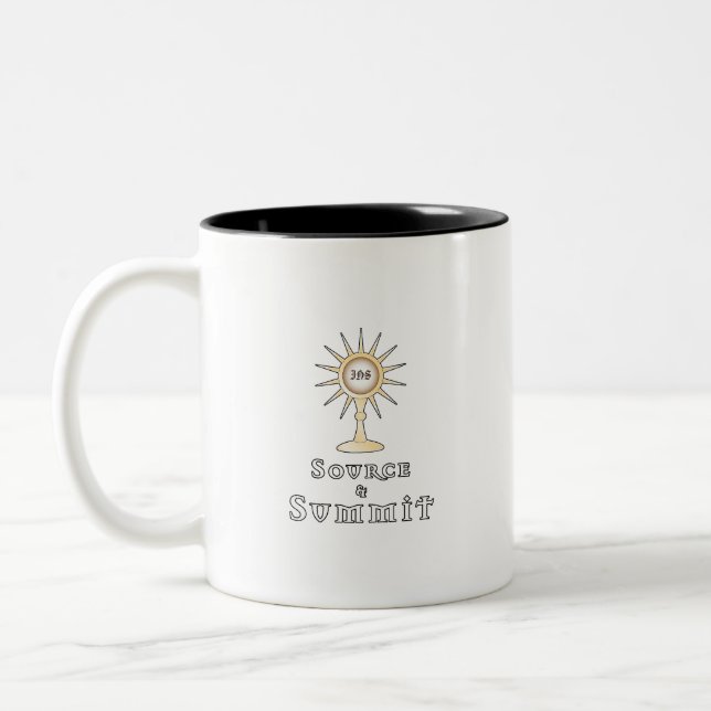 Source and Summit: Holy Eucharist  Two-Tone Coffee Mug (Left)