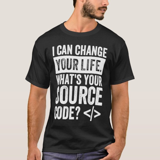Source Code Design for Computer Code Developer and T-Shirt (Front)