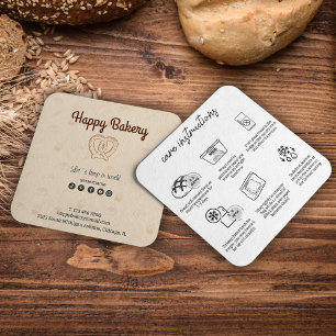 Sourdough Care Instructions Beige Bakery Icons Square Business Card