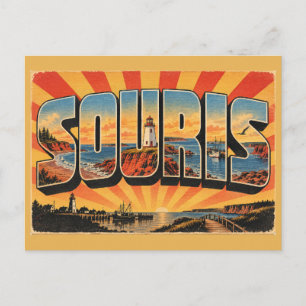 Souris PEI Lighthouse Red Sand Harbour Art Postcard