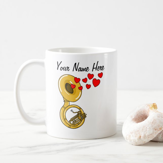 Sousaphone Hearts Brass Musician Custom Coffee Mug (With Donut)