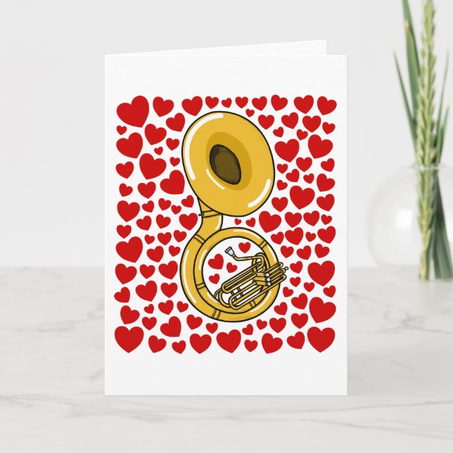 Sousaphone With Hearts Valentines Anniversary Card (Front)