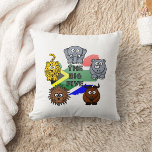 South Africa Big Five Safari Animal Cartoon Design Cushion