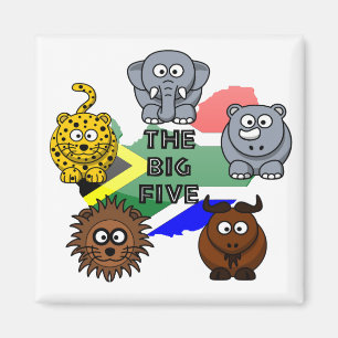 South Africa Big Five Safari Animal Cartoon Design Magnet